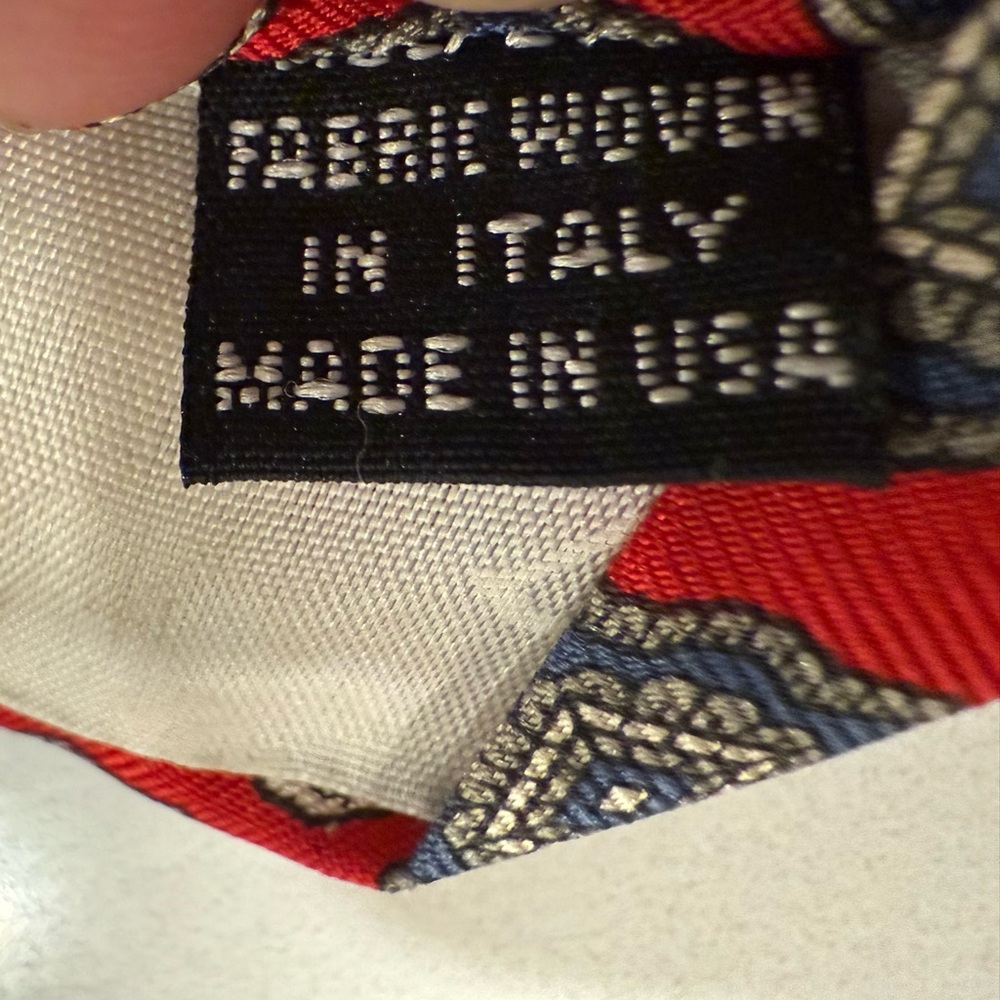 Christian Dior Red and Blue Geometric Tie - Picture 4 of 7
